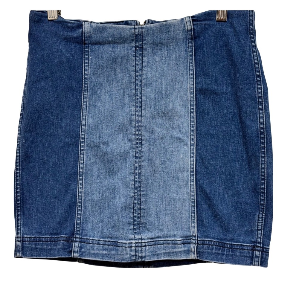 Free People Two Tone Denim Mini Skirt Blue Paneled High Waist Size 8 Y2K
